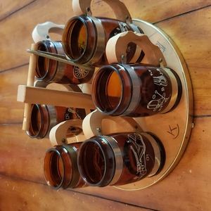 SIESTA WARE VINTAGE AMBER WESTERN BARREL MUGS WITH CADDY